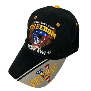 LOVE YOUR FREEDOM THANK A VET EMBROIDERED BASEBALL HAT Eagle Flag USA Cap
